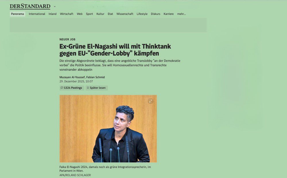 Der Standard [German]: Former Green Party member El-Nagashi wants to fight the EU “gender lobby” with a think tank