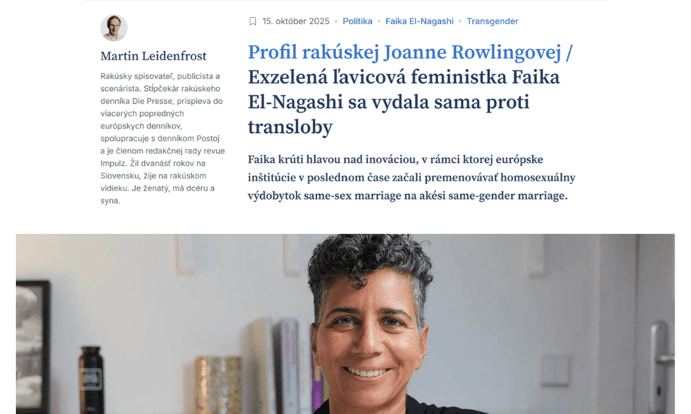 Postoj [Slovak]: Former Green left-wing feminist Faika El-Nagashi sets ...