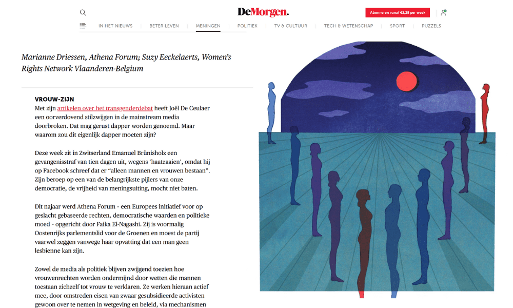 De Morgen [Dutch]: Being a woman. Reader response from Athena
