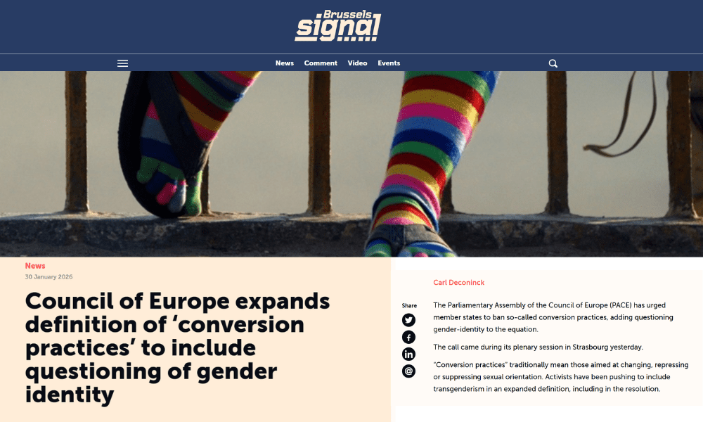 Brussels Signal: Council of Europe expands definition of âconversion practicesâ to include questioning of gender identity